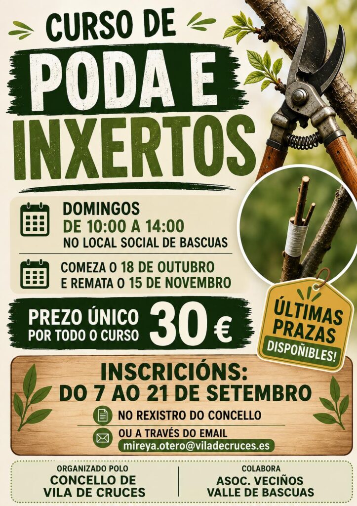 Cartel do curso de poda e inxertos en Bascoas