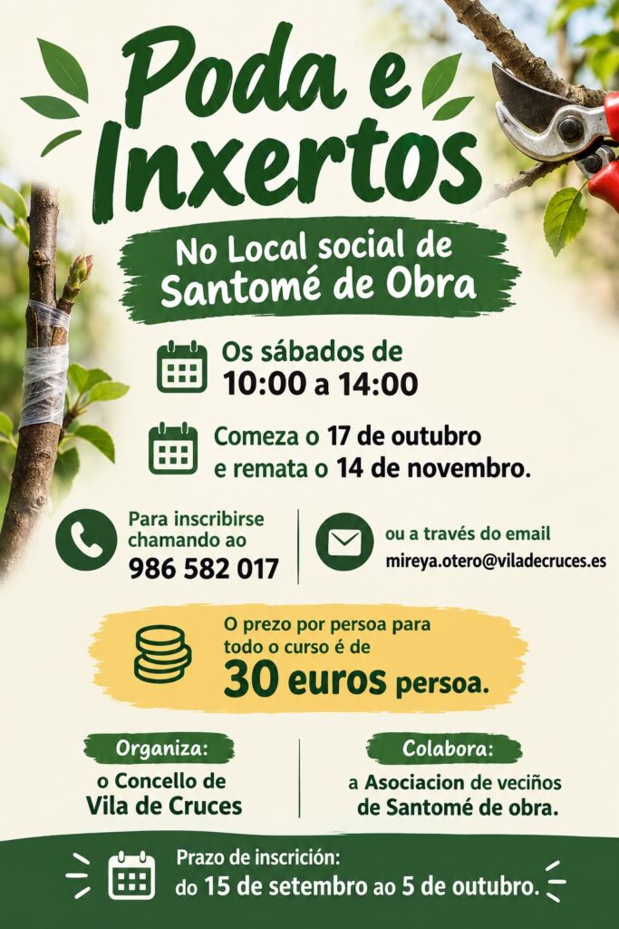 Cartel do curso de poda e inxertos en Santomé de Obra