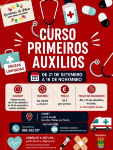 Cartel do curso de primeiros auxilios en Piloño