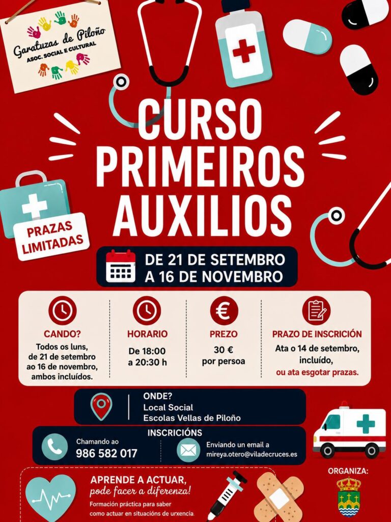 Cartel do curso de primeiros auxilios en Piloño