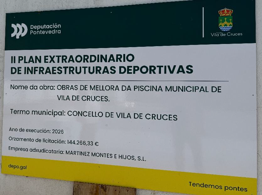 Cartel de obra: mellora da piscina municipal de Vila de Cruces