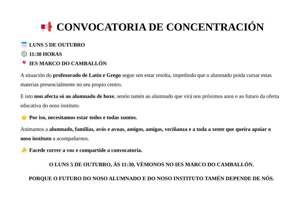 Cartel da convocatoria de concentración