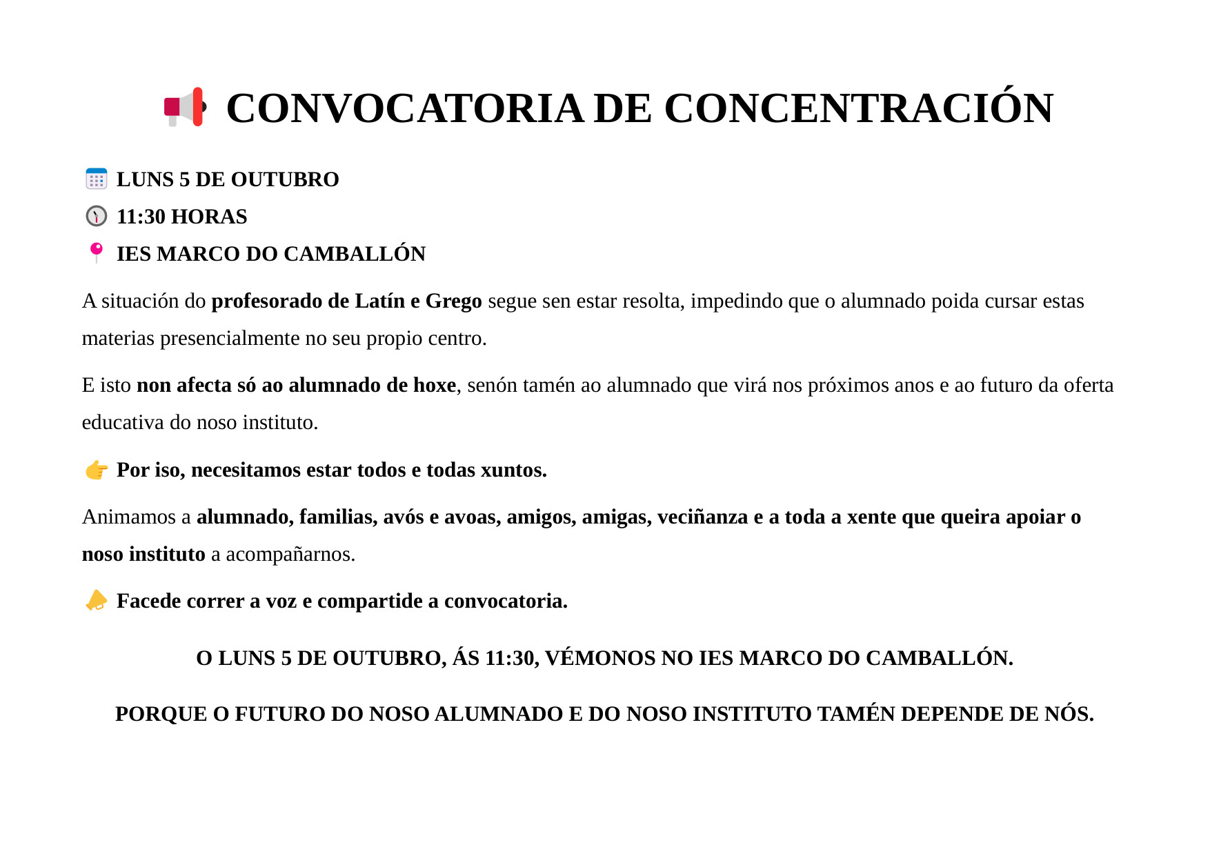 Cartel da convocatoria de concentración